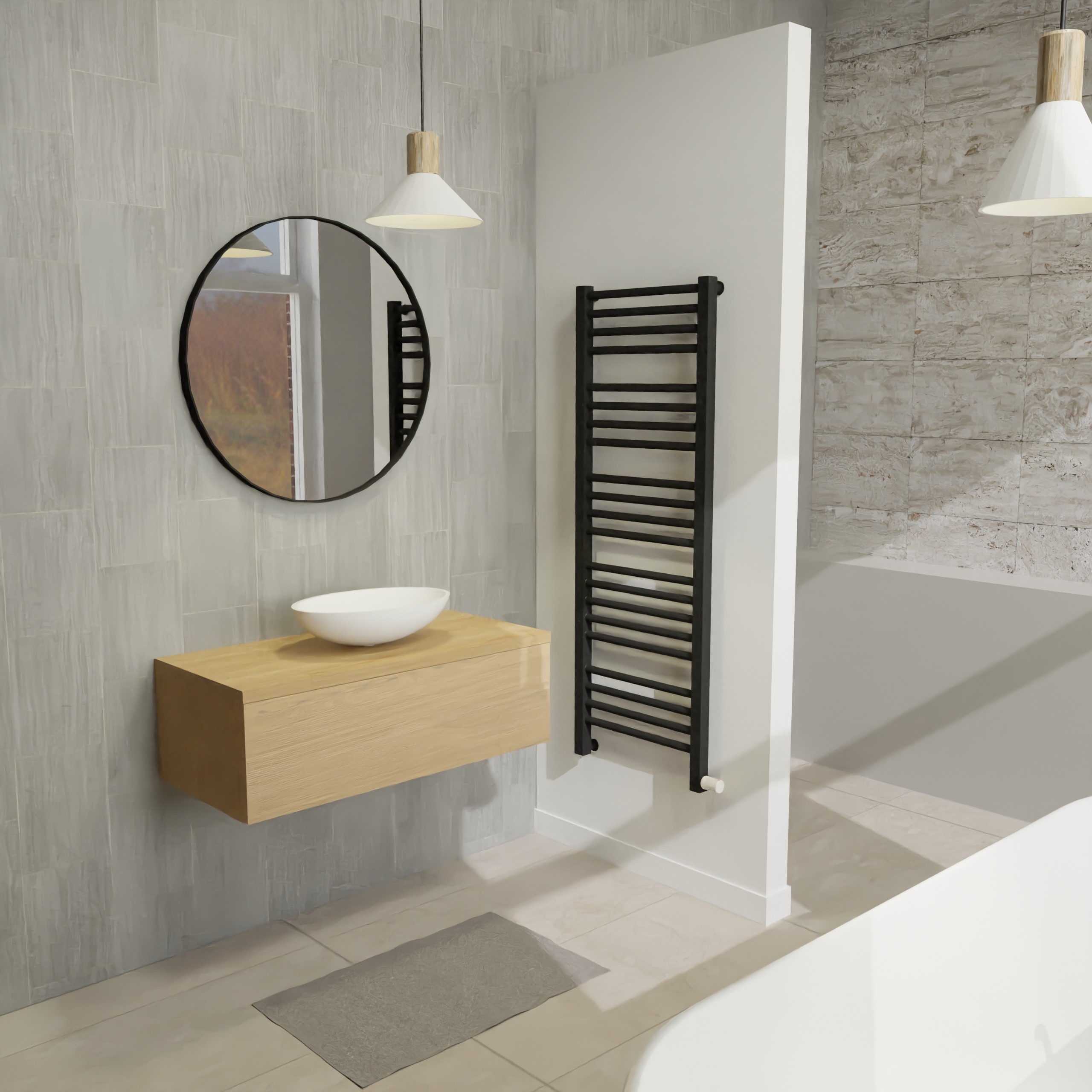 Maatwerk design wastafel onderkast, gemaakt van eiken hout fineer of eiken hout massief met een blad van eiken en 1 waskom van Solid Surface. Het front te openen d.m.v. Push to Open