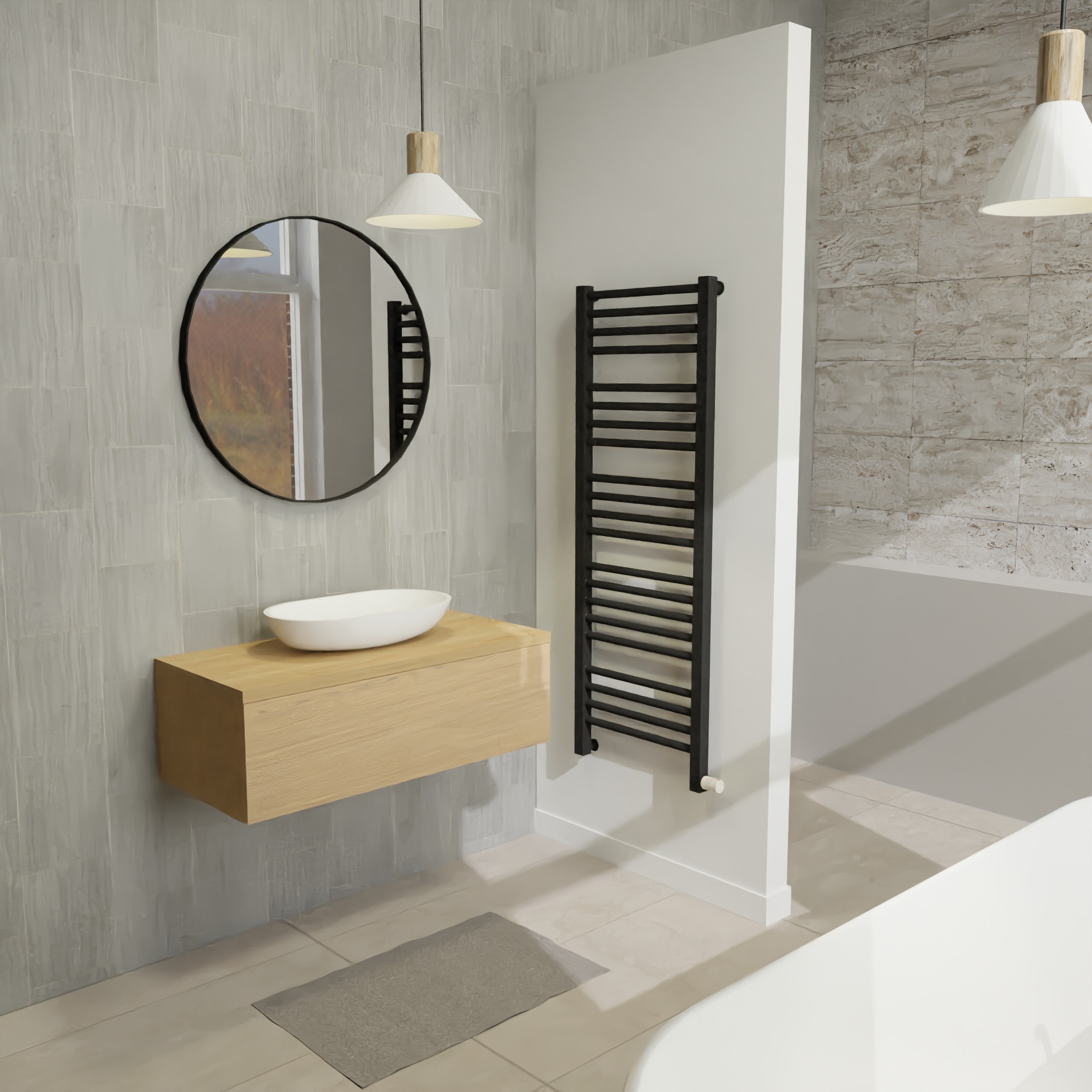 Maatwerk design wastafelmeubel, gemaakt van eiken hout fineer of eiken hout massief met een blad van eiken en 1 waskom van Solid Surface. Het front te openen d.m.v. Push to Open