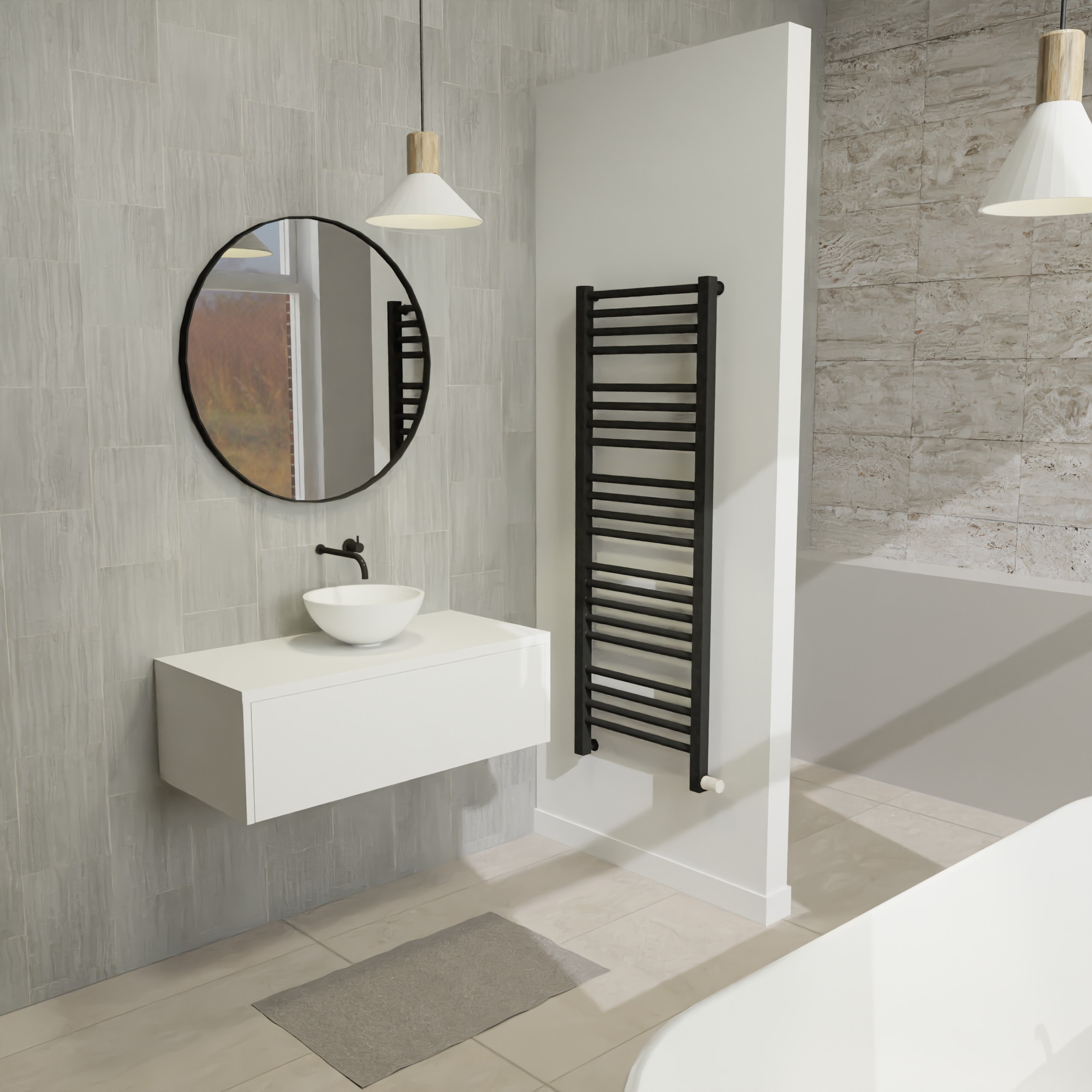 Maatwerk design wastafel onderkast, gemaakt van Wit melamine of gespoten mdf met een blad van solid surface en 1 waskom van Solid Surface. Het front te openen d.m.v. Push to Open